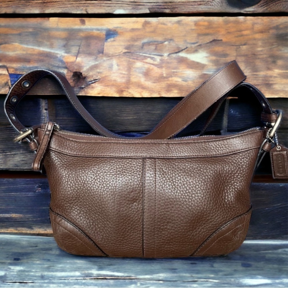 Coach Crossbody Bag Chocolate Brown Leather Adjustable Strap Pink Inside EUC